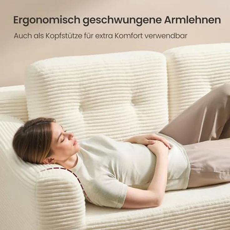 VASAGLE Ecksofa, modulares Sofa 244 cm breit, vakuumverpackt, Schlafsofa, Keine Montage erforderlich, mit großer Chaiselongue Links, für Wohnzimmer, Gästezimmer, cremeweiß LCS183WD01 – Bild 7