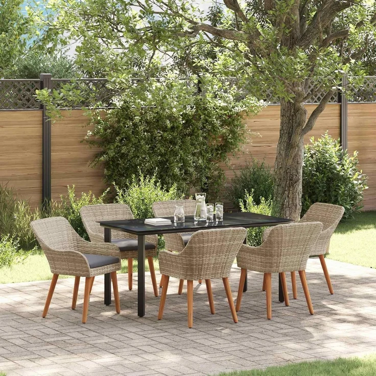 vidaXL Garten Essgruppe 7 stk. Hellgrau Poly-Rattan 3261716 – Bild 2