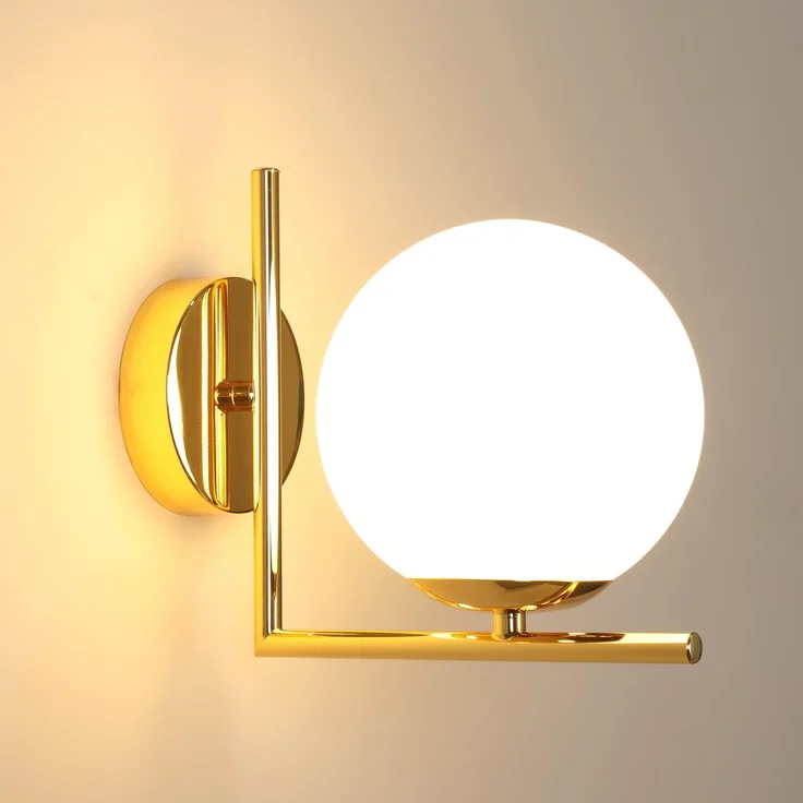 Goeco Moderne Wandleuchte Innen, E27 Vintage Wandlampe Gold mit Glas Lampenschirm, Ø 15 cm Retro Wandbeleuchtung für Schlafzimmer Flur Wohnzimmer Esszimmer Küche Treppen, Max. 60W