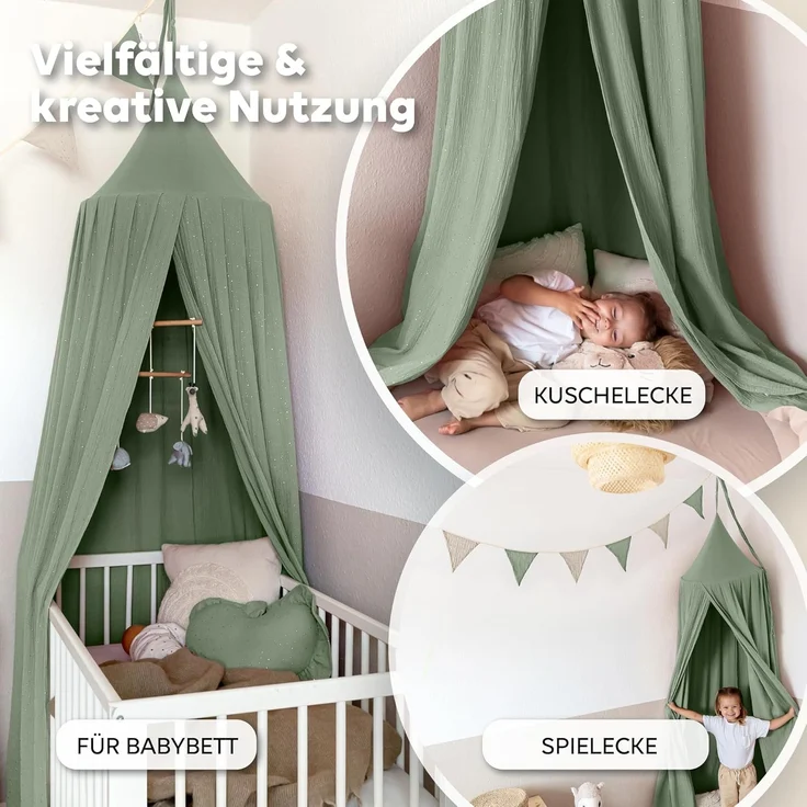 lilimaus Betthimmel Hochwertiger Baldachin Betthimmel Kinderzimmer, Gold Applikation, Stilvoller Baldachin für Baby- und Kinderzimmer – Bild 3