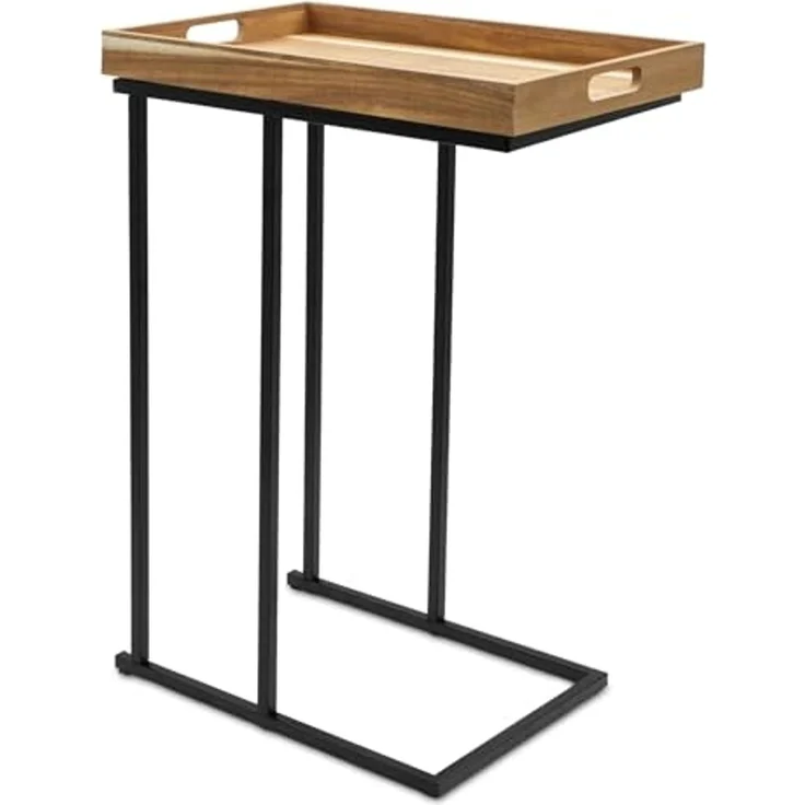 Spetebo Beistelltisch Metall Beistelltisch mit Holz Tablett - 60 x 45 cm (Anzahl, 1-St, Stück), platzsparend – Bild 4