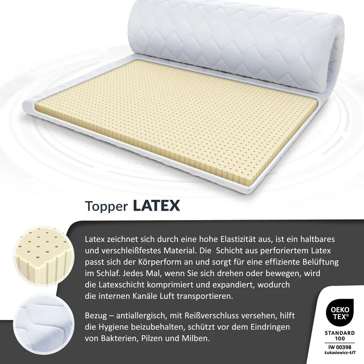Topper 160x200 cm Matratzenauflage mit Latex Höhe 4 cm Matratzenschoner H2 – Bild 6