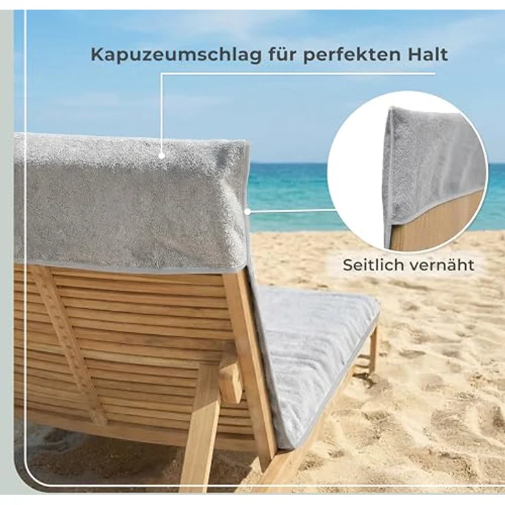 Laynenburg Liegenauflage Frottee Schonbezug aus 100% Baumwolle für Gartenliege, (1 St), Sonnenliege - Liegenbezug mit Umschlag für Standliege in 75x200 cm – Bild 5