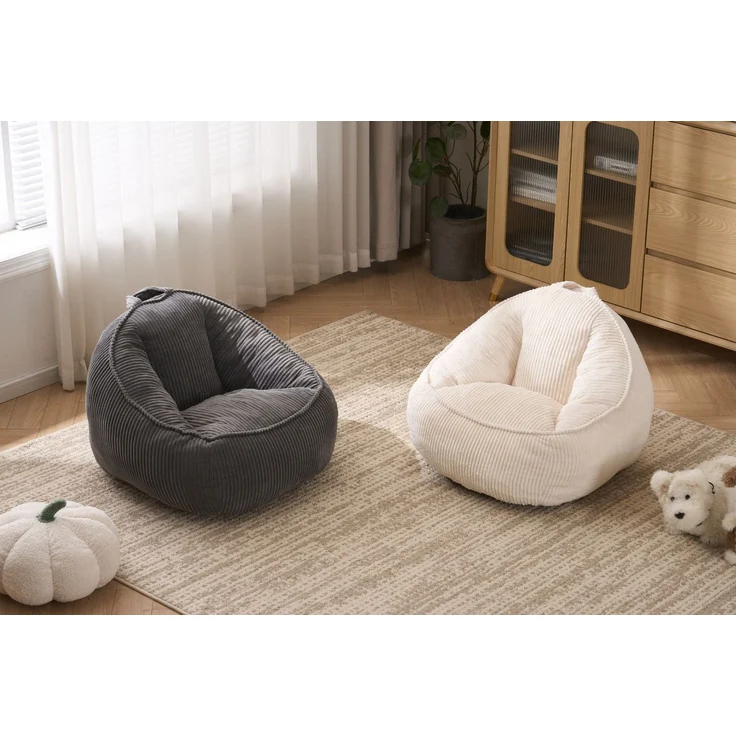 Sitzsack für Kinder in Beige, 69 x 72 x 51 cm – ergonomische Form, Cord-Bezug – Bild 3