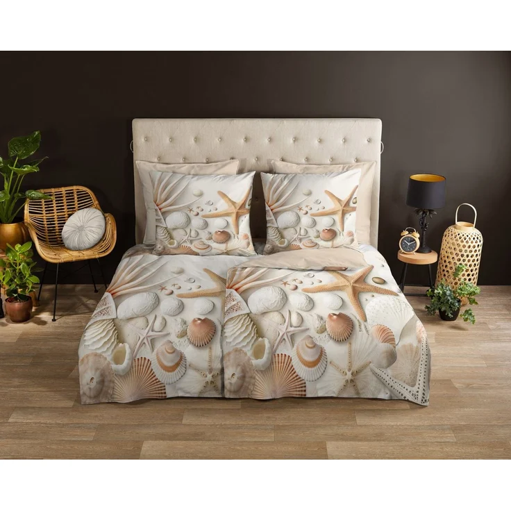 good morning Wendebettwäsche Cote, Renforcé, 2 teilig, 100% Baumwolle, Renforcé, Reißverschluss, Wendeoptik, strand, Seestern – Bild 1