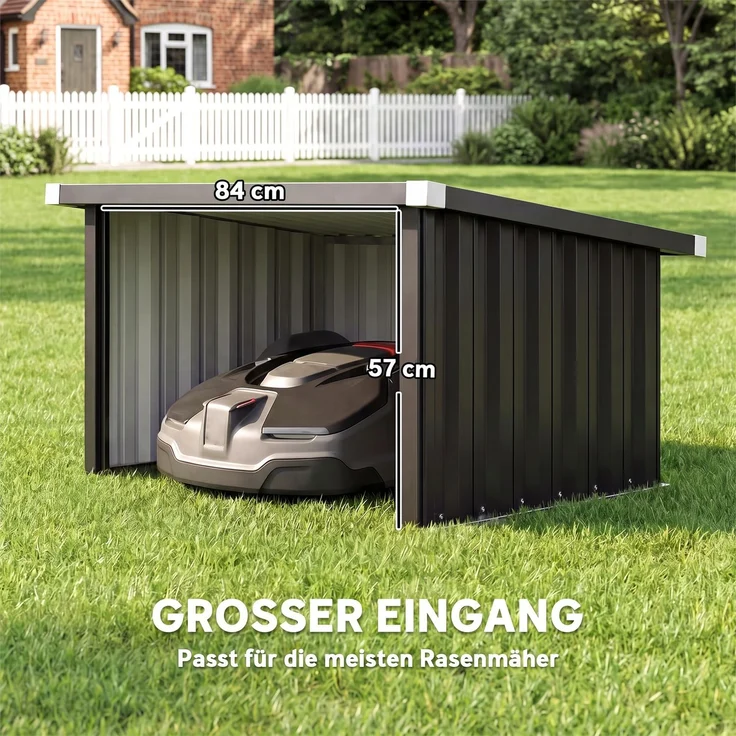 Outsunny Mähroboter Garage, Verzinkter Stahl, Dunkelgrau, 108L x 86B x 62,5H cm – Bild 6