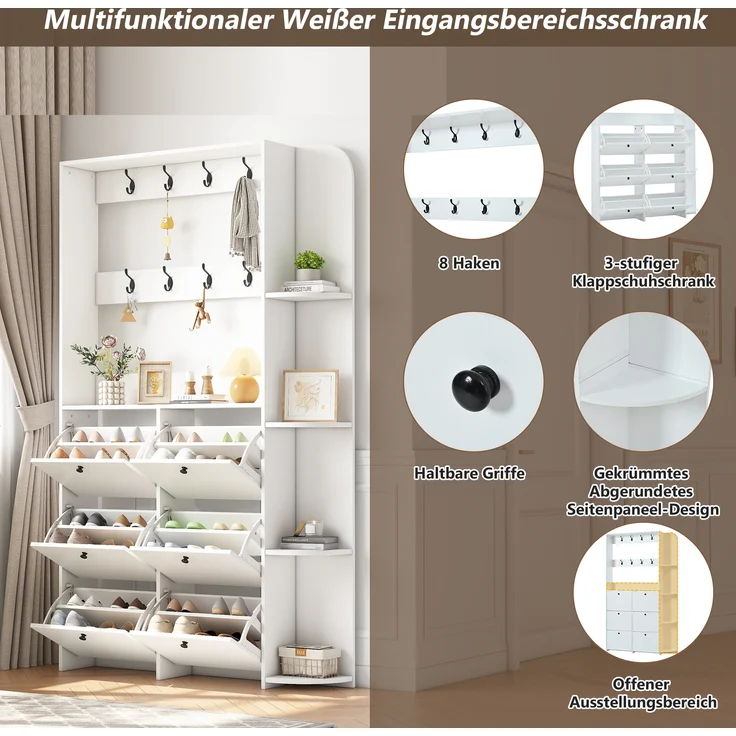 Garderobenständer, Spanplatte mit Klapptüren, 120x24x200 cm, weiß – Bild 4