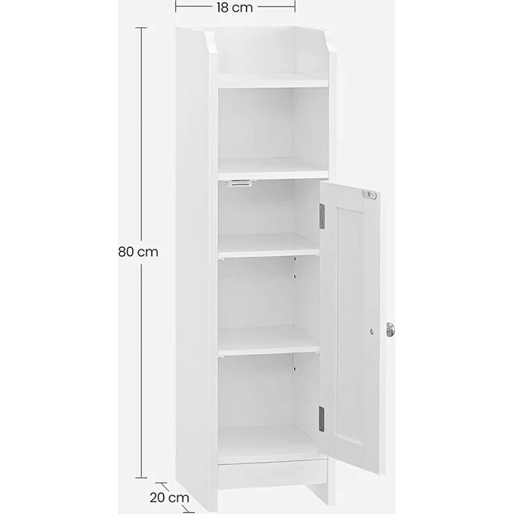 Vasagle Badschrank mit verstellbaren Ablagen, MDF weiß, 18 x 20 x 80 cm – Bild 6
