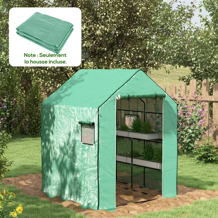 MELAYR, Ersatzabdeckung für Gartengewächshaus 140 x 143 x 190 cm mit Fenster und UV-beständiger Reißverschlusstür, Grün – Bild 3