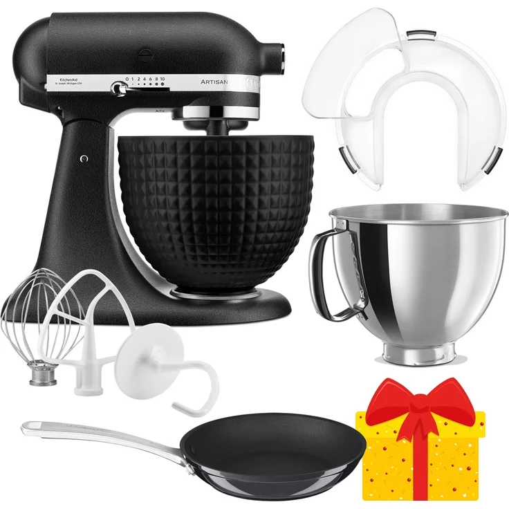 KitchenAid Artisan 4,8L 5KSM156CXEBK mit Extra-Bowl und GRATIS KitchenAid Pfanne - Schwarz