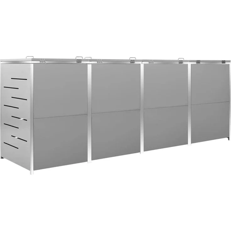 DELUKE® 4er Mülltonnenbox JAGU Edelstahl Grau 115,5x276,5x77,5cm Mülltonnenverkleidung für 4 Tonnen 240L Müllbox aus Metall Mülltonnenschutz Mülltonnendach – Bild 3
