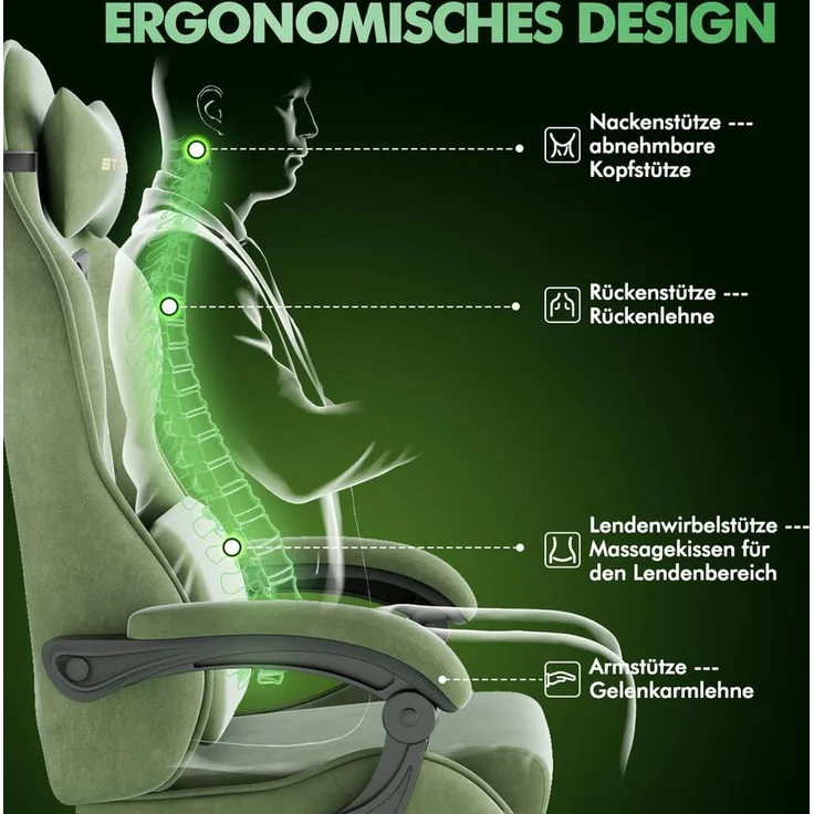 Ferghana Gaming-Stuhl Racing PC Stuhl Verstellbar mit Kopf-,Lendenkissen, Fußstütze (Rückenlehne 90°-125), Ergonomisch, atmungsaktiv Gaming Chair