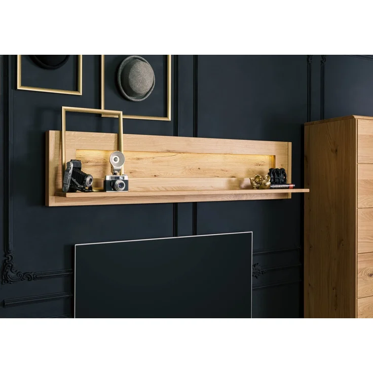 Wandregal Wildeiche inkl. LED 164x25x38 natur geölt CARDIFF #151 – Bild 2