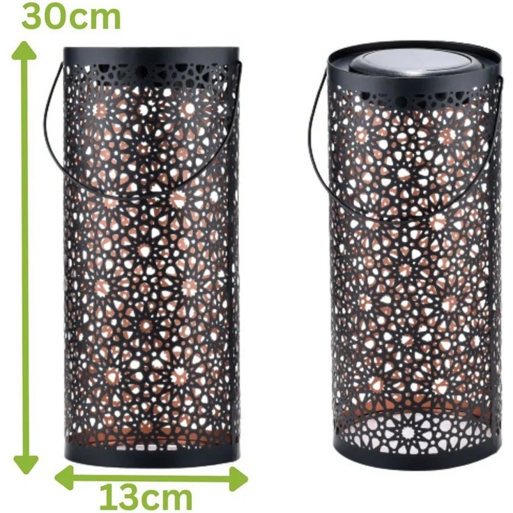 Marrakesch Orient & Mediterran Interior LED Solarleuchte 2er Set Orientalische Solarlaterne Solar Laterne Windlich Noum Schwarz, LED fest integriert, Handarbeit – Bild 2
