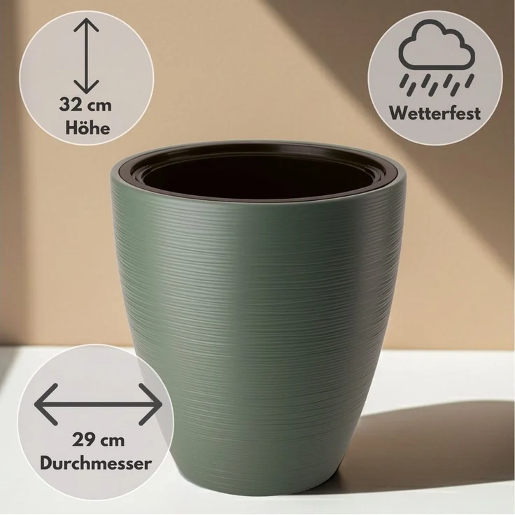 matches21 HOME & HOBBY Blumentopf Großer Outdoor Blumentopf CALMO salbei-grün in 29 x 32 cm (1 St), Runder innen, außen Pflanztopf als wetterfester Pflanzen-Topf – Bild 1