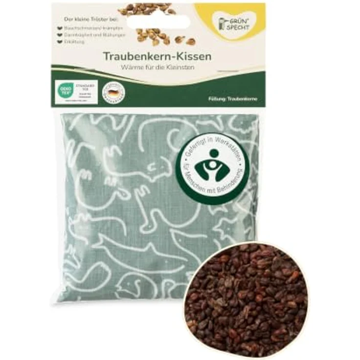 GRÜNSPECHT Traubenkern-Kissen 12 x 12cm, 100% Baumwolle, Tiere | Medizinprodukt: Wärmekissen mit Traubenkernfüllung, Bezug aus 100% Baumwolle, für Mikrowelle & Backofen I Made in Germany – Bild 1