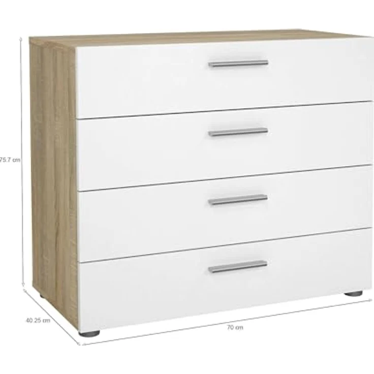 Dmora - Kommode Marinette, Mehrzweckkommode, Schlafzimmerkommode, Schrank mit Schubladen, 80x40 h68 cm, Eicheund Glänzendes Weiß – Bild 2