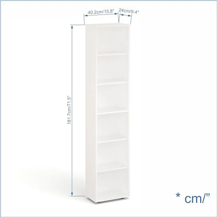 KOMTO Bücherregal Lumo 40 cm Weiß Regal mit 3, 4 or 6 Ebenen und Höhenverstellbare, Regale Standregal Aufbewahrungsregal Bookshelf – Bild 4