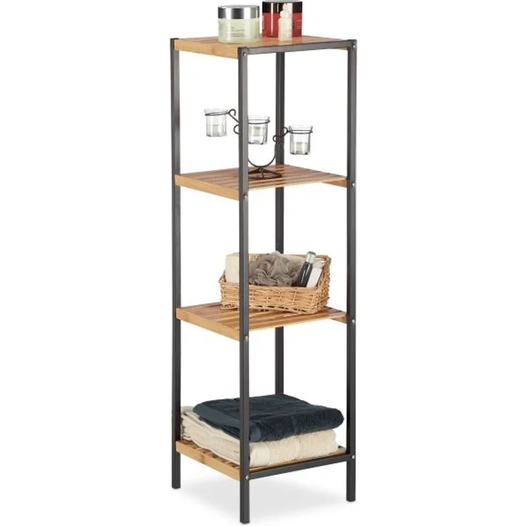 Quadratisches Regal Bambus und Stahl – Bild 1