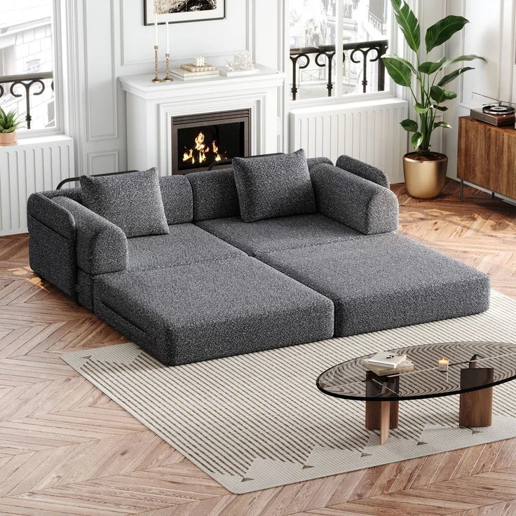 Schlafsofa mit Ablagefach & Stahlrahmen, wandelbarer Einzelsitz Sofa Bett mit rutschfester Unterlage,2-Sitzer,Grau – Bild 1