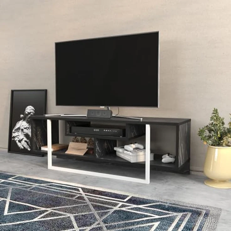 Hanah Home Stylish TV Stand, Black & White, 120 x 35.2 x 40.2 cm | 100% Melamine Coated Particle Board, 18 mm Thick | Modern Design for Living Room & Entertainment Spaces – Bild 4