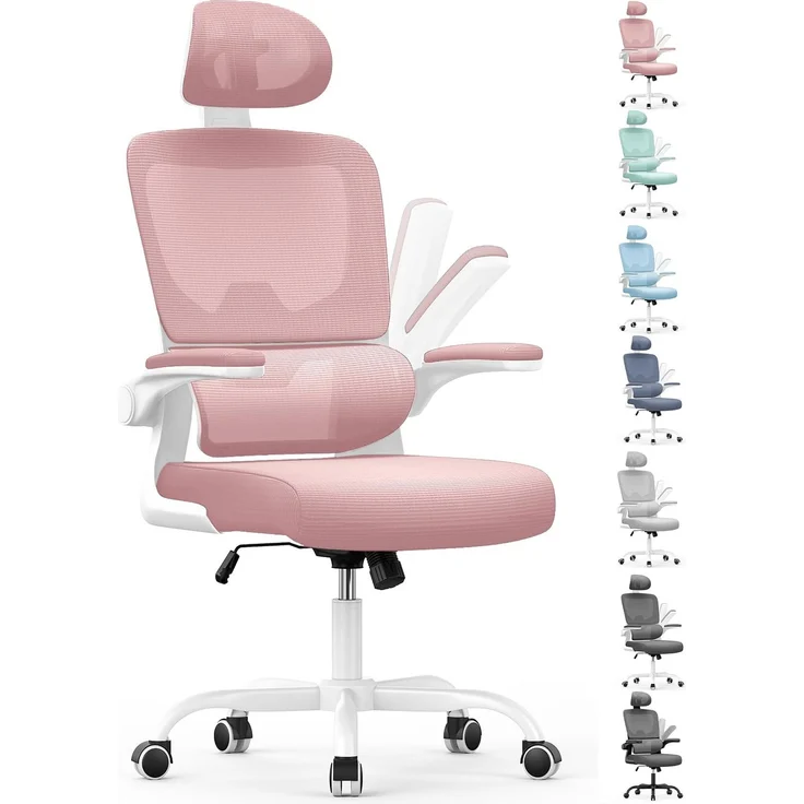 naspaluro Bürostuhl, Ergonomischer Schreibtischstuhl mit Verstellbarer Kopfstütze, Armlehnen, Dynamischer Lordosenstütze, Drehstuhl mit Atmungsaktivem Netzbezug für das Home Office,Rosa