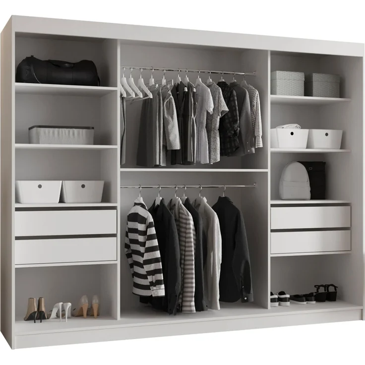 Kleiderschrank Samker 250 cm (Farbe: Weiß, mit vier Schubladen) – Bild 4