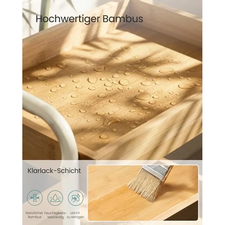 SONGMICS Rollwagen, Servierwagen, Küchenwagen, Küchenregal mit Griffen, einfacher Aufbau, für Schlafzimmer, Badezimmer, Küche, Stahlgestell, 27,5 x 41,3 x 73 cm, naturbeige LRC081YL01 – Bild 4
