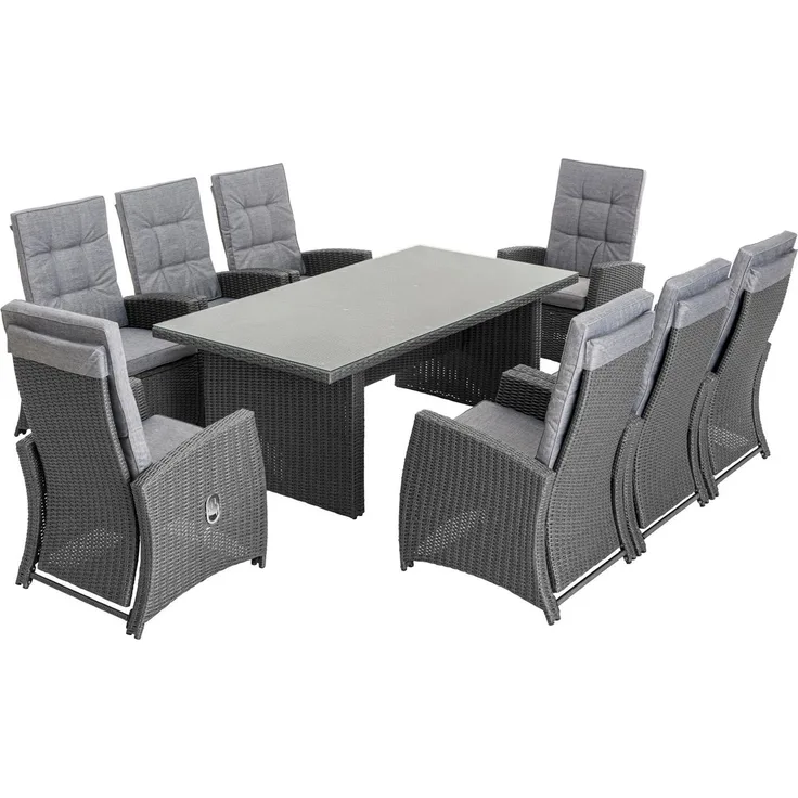 KONIFERA Garten-Essgruppe »New Paris«, (Set, 25-tlg, 8 Sessel, Rückenlehne verstellbar, Tisch 100x200x75 cm, inkl. Auflagen), Aluminium/Polyrattan