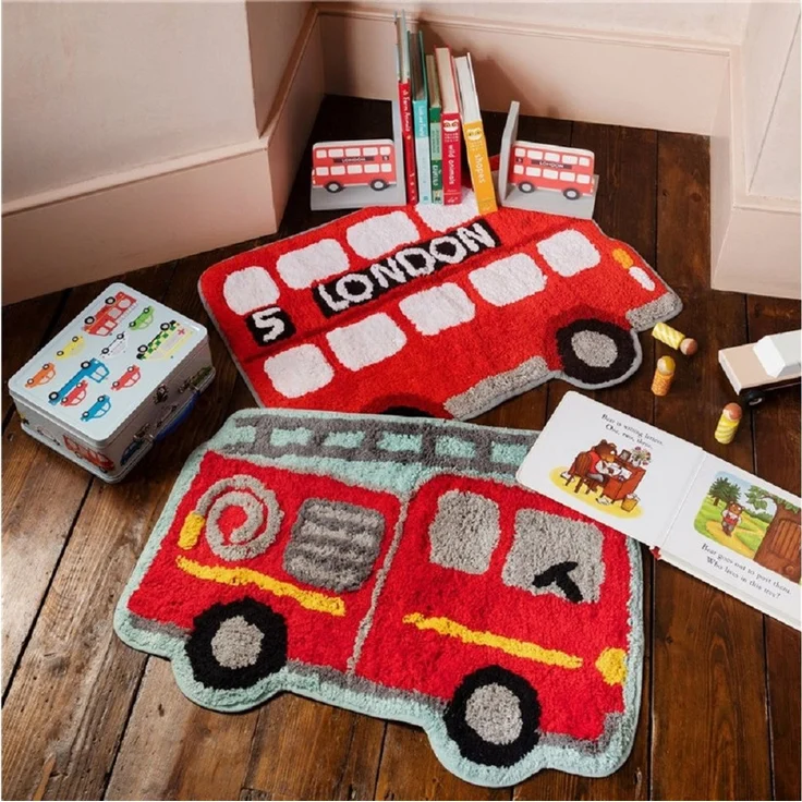 Sass & Belle Kinderteppich Mini Feuerwehr, Feuerwehrauto, Baumwolle, ca. 44x60 cm – Bild 2