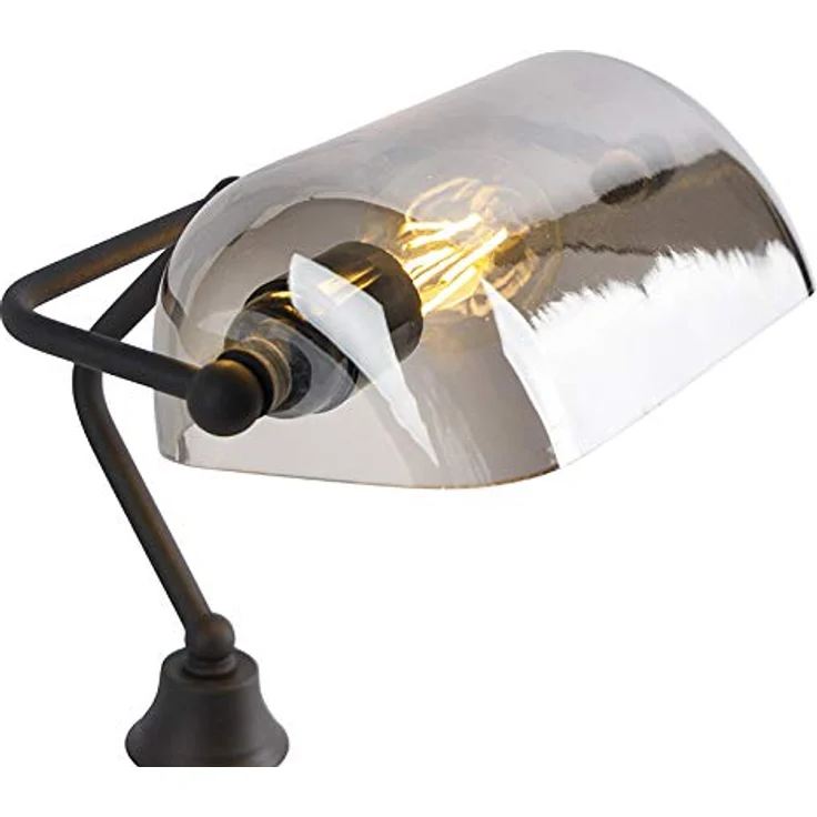 QAZQA Klassische Notarlampe, Antik Schwarz mit Geräuchertem Spiegelglas, Längliche Bankerleuchte, LED geeignet E27, Dimmbar, 34,5 cm Höhe – Bild 9