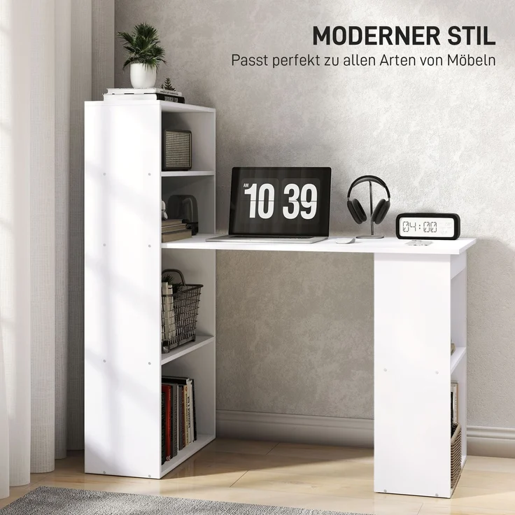 Schreibtisch Küchentisch mit Regal 120x55cm Computertisch Laptoptisch Arbeitstisch in Weiß für Büro & Home Office--Weiß--120x55x120cm--YOUDENOVA – Bild 4