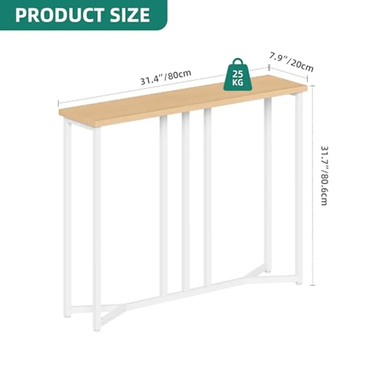 YITAHOME Konsolentisch Schmal, Console Table, 20 x 80 x 80 cm, Konsolentisch Weiss 20 cm tief, Beistelltisch Hoch, Flurtisch, Schmaler Sofatisch für Flur, Wohnzimmer, Schlafzimmer – Bild 2