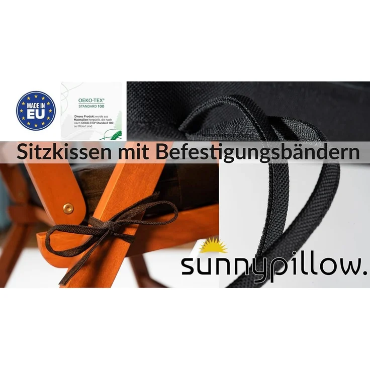 sunnypillow Stuhlkissen 2er Set Stuhlkissen mit Bändern "HAVANA" viele Farben zur Auswahl, Schwarz – Bild 2