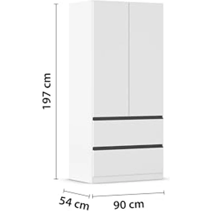 Rauch Möbel Costa, Kleiderschrank für Schlafzimmer, Kinderzimmer, Babyzimmer, Garderobe, Flur, 2-türig, 2 Schubladen, Push-to-Open, mit Zubehör Premium, Farbe Weiß, Breite 91 cm – Bild 3