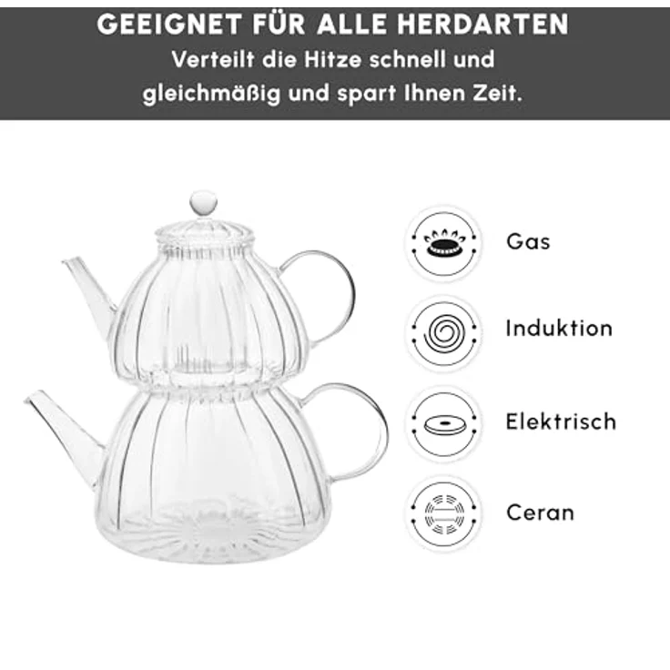 Karaca Caydanlik-Teekanne Karaca Lori Borosilikat Glas-Teekannen-Set, 1.8L, Hitzebeständig – Bild 9