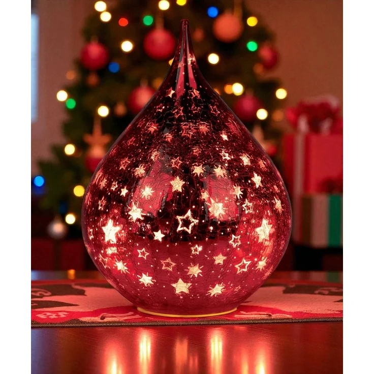 formano LED Deko Farbglas Tropfen Sterne Rot 21 cm Glasleuchte in Crackle-Optik + Timer (6h an/18h aus), Batteriebetrieben. – Stimmungslicht Winter & Weihnachten Dekoleuchte für gemütliches Zuhause – Bild 3