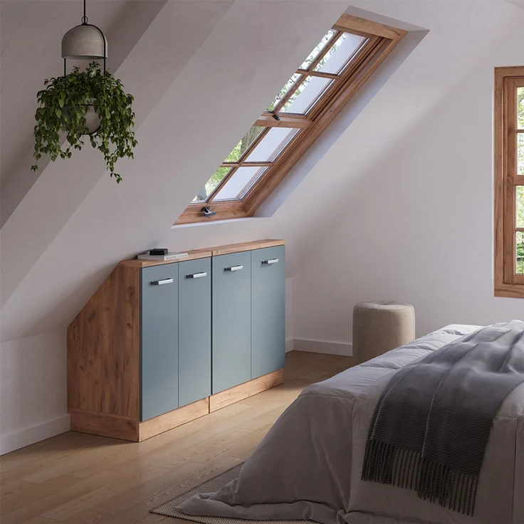 Küchenschrank für Dachschrägen R-Line Blau-Grau 140 cm 2er Set Vicco – Bild 5