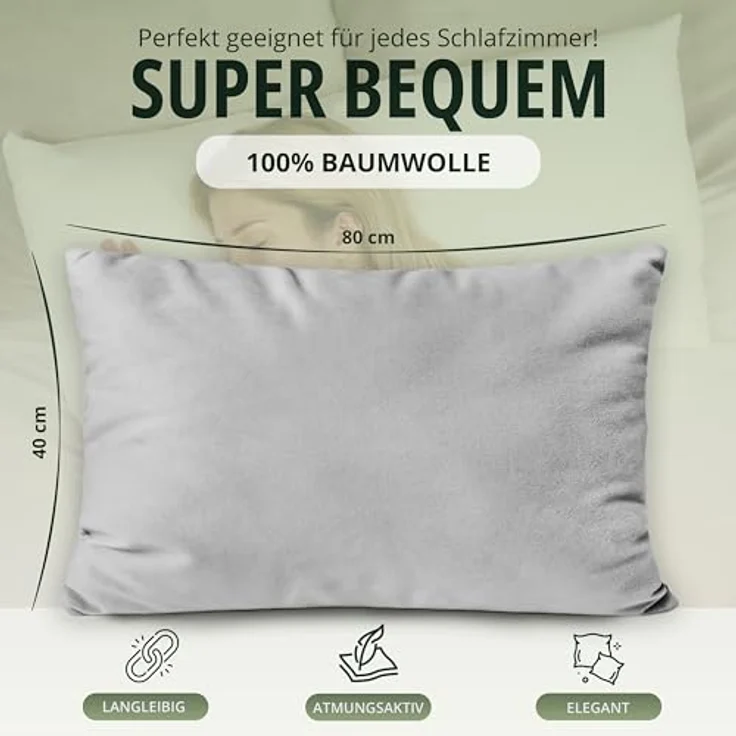 NatureMark 2er Pack Jersey Kissenbezug Kissenhülle Kissenbezüge Seitenschläferkissen Nackenkissen viele Größen und Farben ÖKO-TEX (40x80 cm, Silber grau) – Bild 4