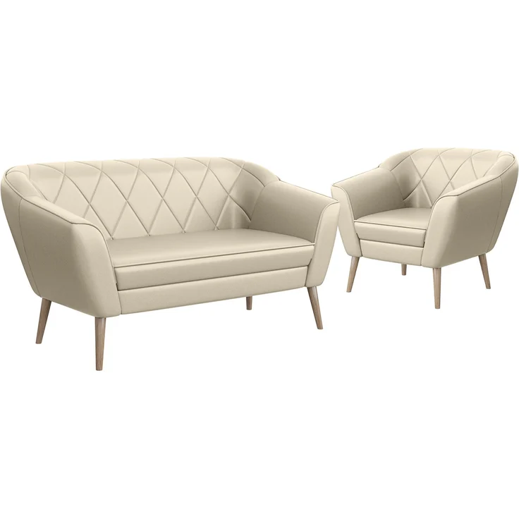 MEBLINI Sofa-Set GISELA 2+1 - Creme Kunstleder - für Wohnzimmer - Mini Lounge für drei Personen - Küchensofa - Sofa Klein - Sitzgarnitur - Polstergarnitur - Sofagarnituren – Bild 1