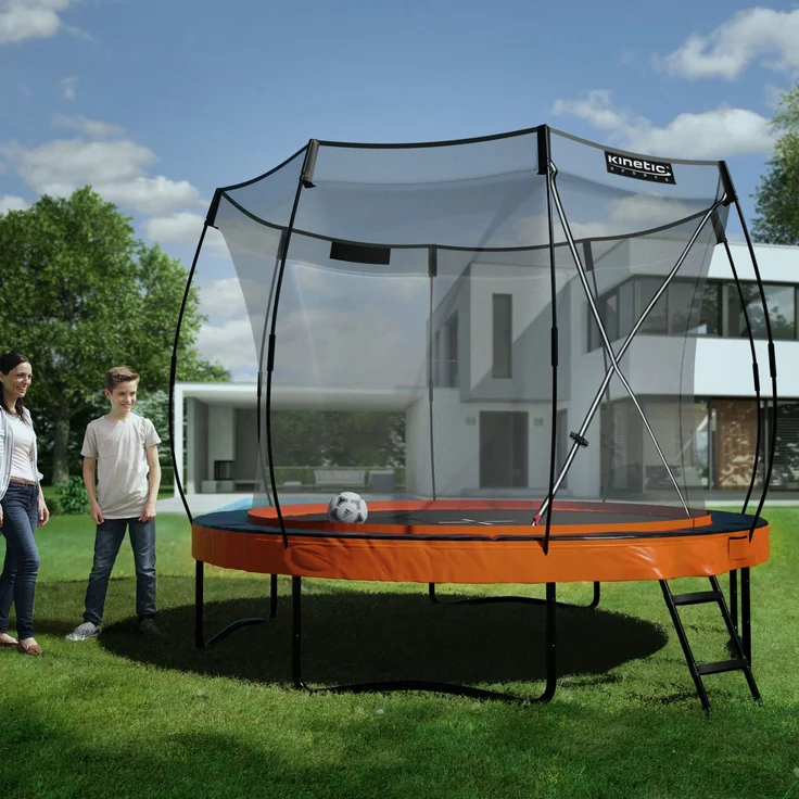 KINETIC SPORTS Premium Outdoor Trampolin 'Ultimate Pro' für Kinder und Erwachsene, AirMAXX Sprungtuch, mit Leiter, Fieberglas, bis zu 160 kg, Sunset Orange, Ø 305 cm – Bild 2