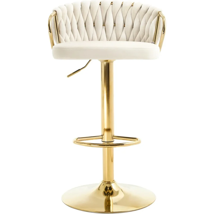Barhocker 49,5 x 50,5 x 77-98 cm in Cremeweiß, Samt, höhenverstellbar und drehbar, 1 Stuhl – Bild 7