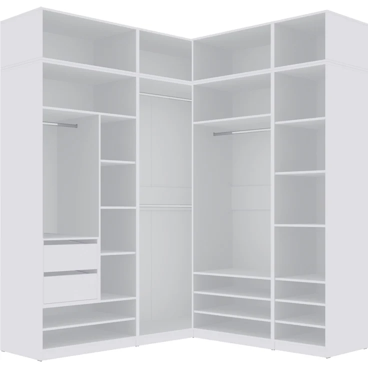 Marmex Möbel Tres Set-B/N (B) großer Schrank ohne Türen, Kleiderschrank mit Regalen und Kleiderstangen, Einbauschrank mit Aufsatz, laminierte Spanplatte, weiß 320x246x51 cm – Bild 2