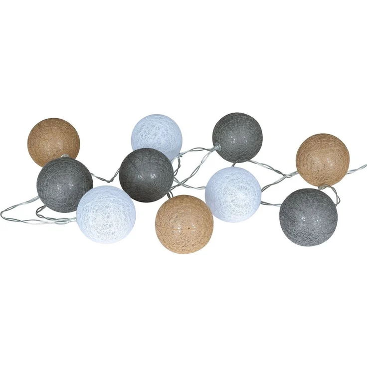 Levandeo® Lichterkette, 10er Lichterkette LED Kugeln Lampions Baumwolle Braun Weiß Cotton – Bild 5