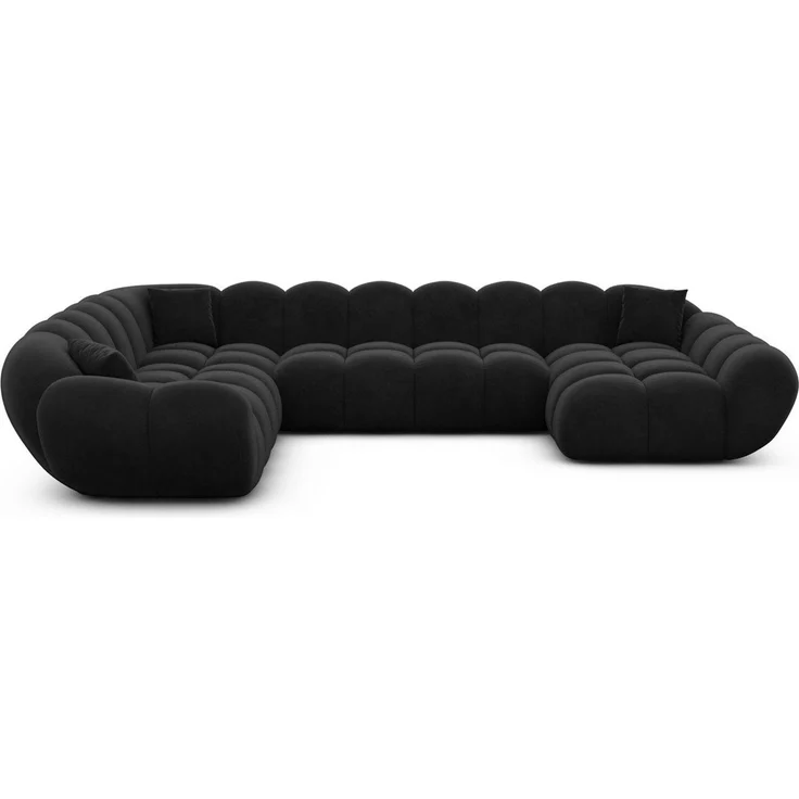 Sofa Dreams Wohnlandschaft Maleron XXL Polster Couch, Stoffsofa, 6-Sitzer, Ottomane rechts, Samtstoff in Schwarz – Bild 2