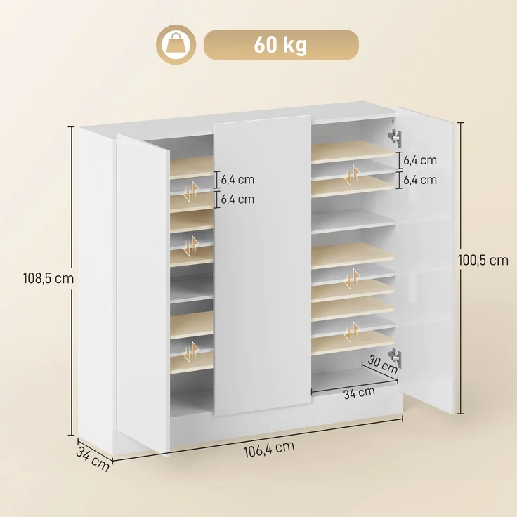 HOMCOM Schuhschrank, MDF, Weiß, 106,4L x 34B x 108,5H cm – Bild 3