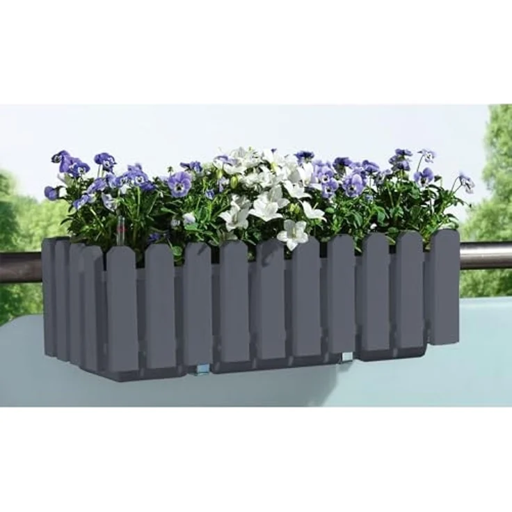 HTI-Living Blumenkasten Blumenkasten mit Wasserspeicher Nessa 50 cm Grau (Stück, 1 St, 1 Blumenkasten), inklusive Wasserstandsanzeige und Balkonhalterung – Bild 5