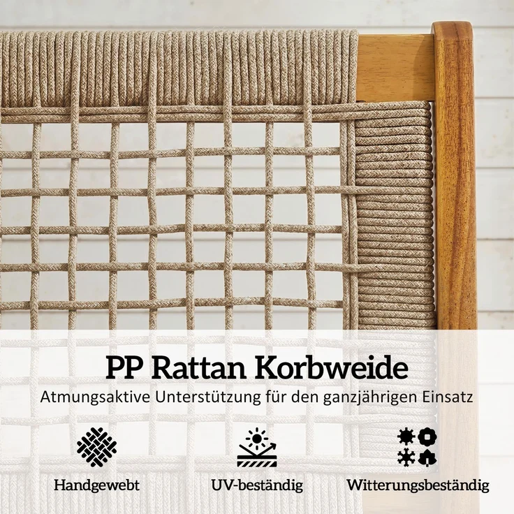 Outsunny Loungesessel Set, Akazienholz, PP-Rattan, Beige, 60L x 83B x 73,5H cm – Bild 5