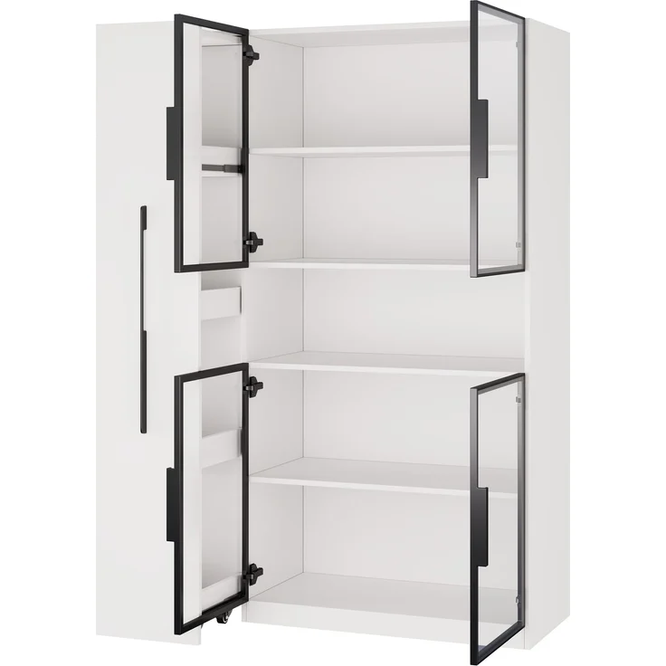 Glasvitrine110×35×160cm, weiß mit LED-Beleuchtung – mit ausziehbaren Regalen, vertikaler Vitrine mit Schubladen und vielseitigen Aufbewahrungsmöglichkeiten für Wohnzimmer, Küchen und Arbeitszimmer.--Weiß--110x35x160cm--YOUDENOVA – Bild 10