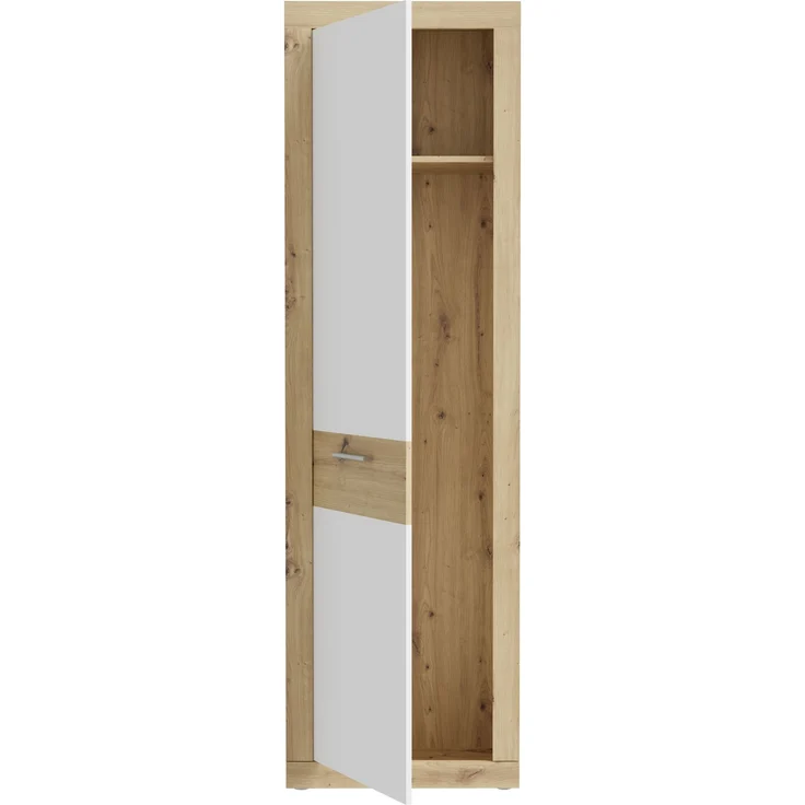 Garderobenschrank >BACCIO< 1 Tür, Stange, Weiss/ Artisan Eiche Dekor - 58,3x196,8x33,8cm (BxHxT) – Bild 5